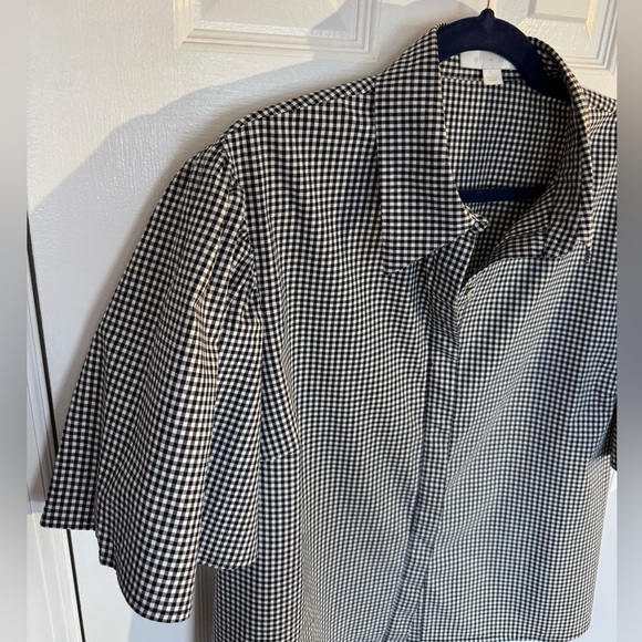 Tops - Anthropologie Eri + Ali Black and White Gingham Blouse Puff Short Sleeve Large